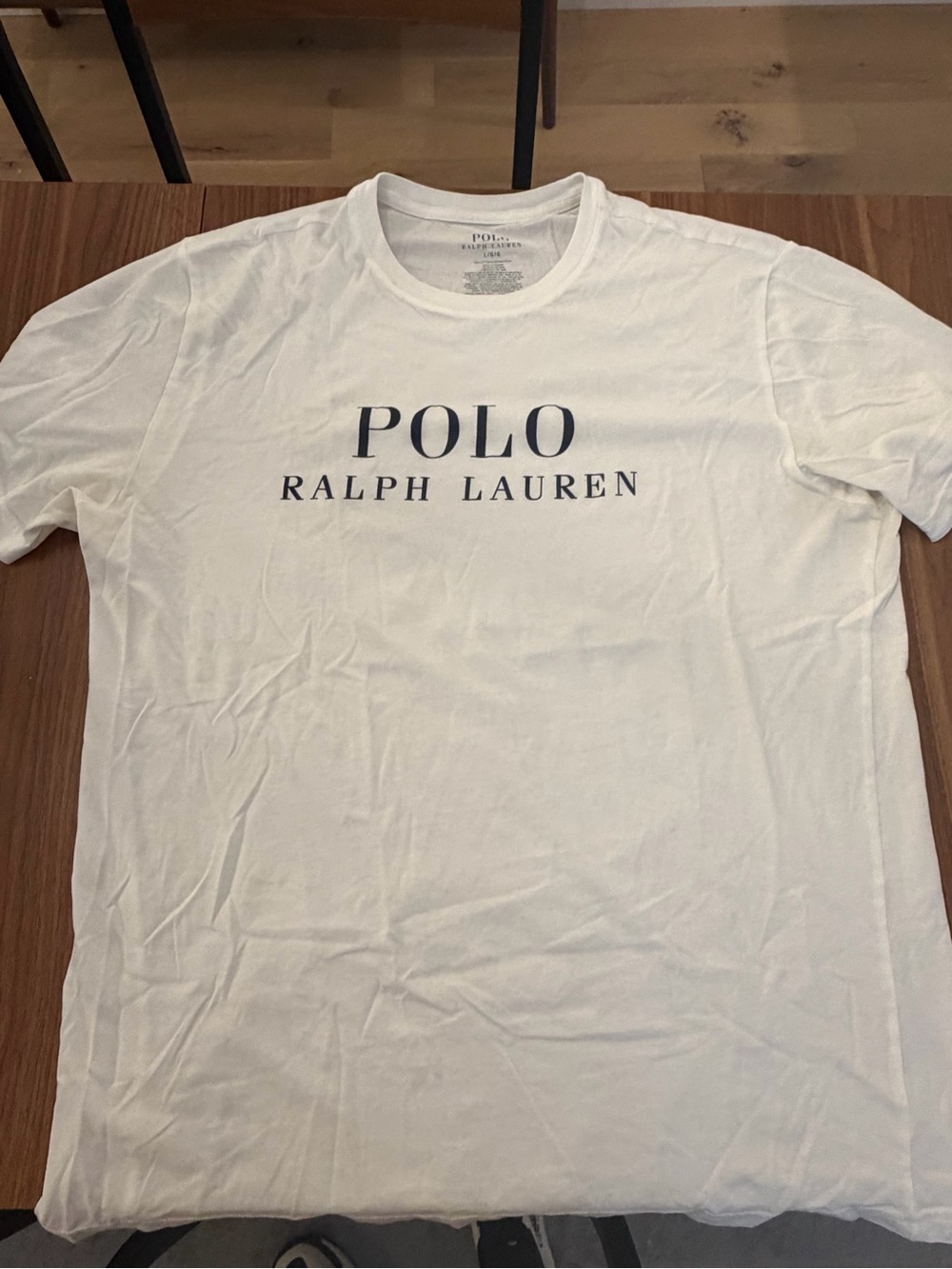 Ralph Lauren White Crew Neck Logo Tee with Navy Print